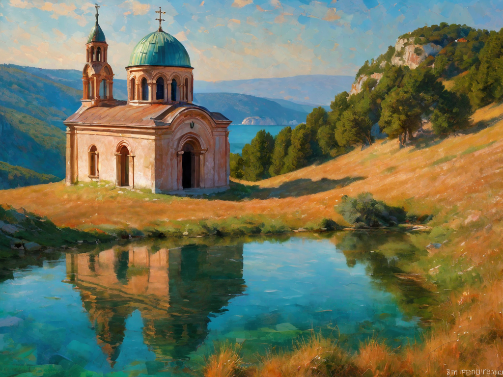 00223-oxidized copper Byzantine chapel Croatian landscape digital painting.png